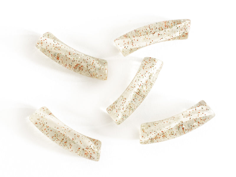 achat Lot de 5 perles tubes transparentes 6 mm - Pailleté rouge et verte