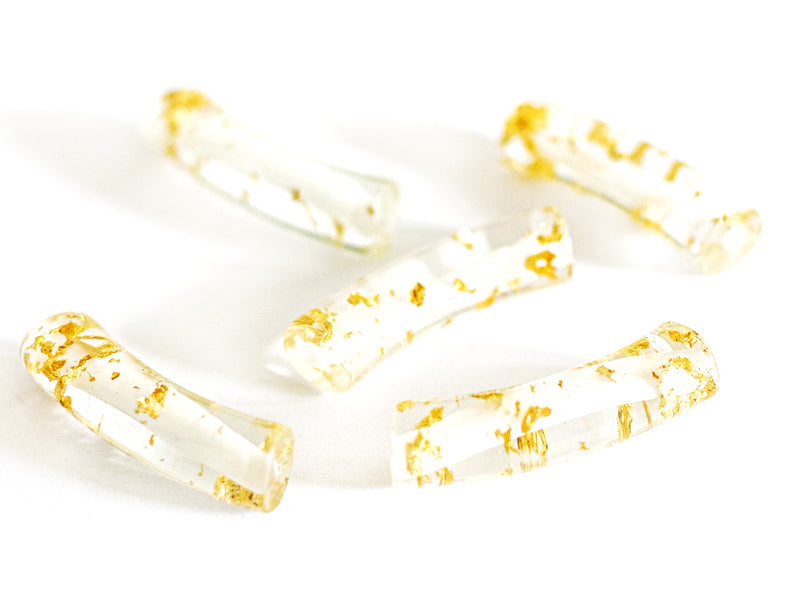 Achat Lot de 5 perles tubes transparentes 6 mm - Feuille dorée