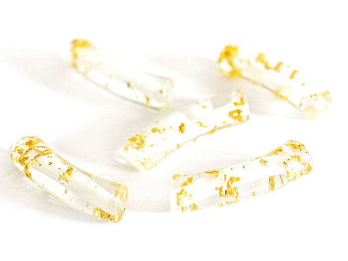 Achat Lot de 5 perles tubes transparentes 6 mm - Feuille dorée