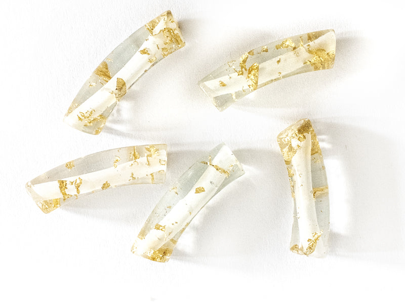 achat Lot de 5 perles tubes transparentes 6 mm - Feuille dorée