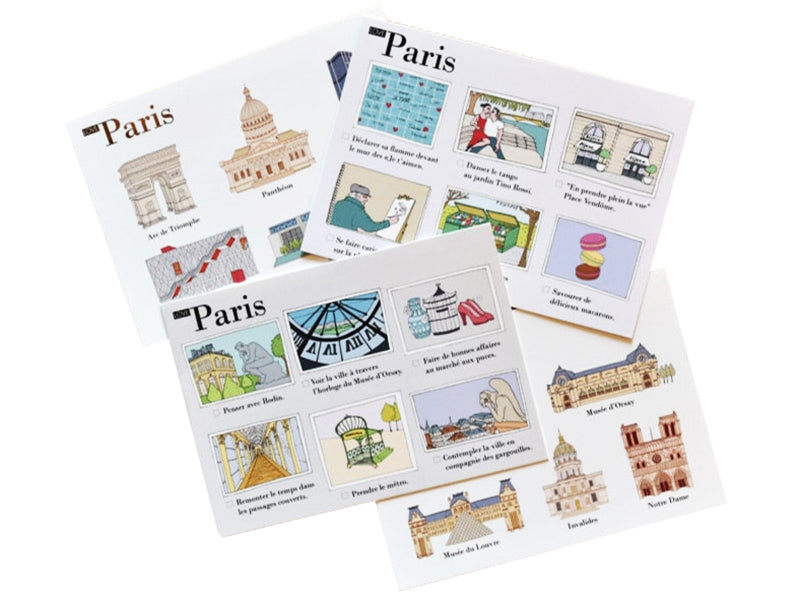 Achat Lot de 4 cartes postales illustrées Paris - Wanderworld
