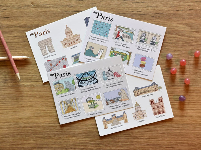 Achat Lot de 4 cartes postales illustrées Paris - Wanderworld