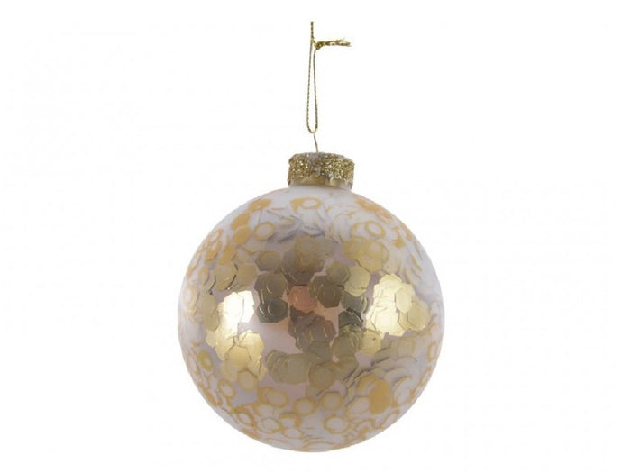 Achat Boule de Noël en verre - Sequins dorés mat - 8 cm