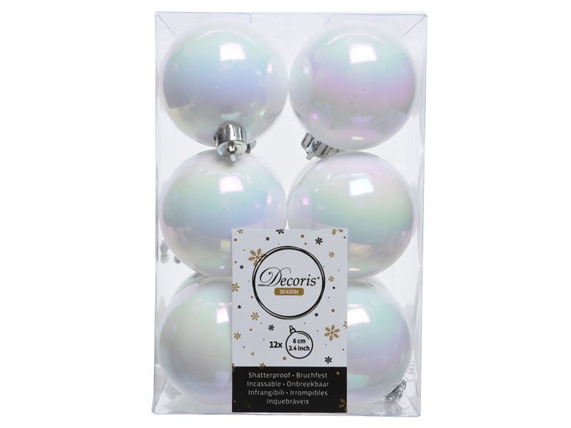 Achat Lot de 12 Boules de Noël incassables - Blanc nacré - 6 cm
