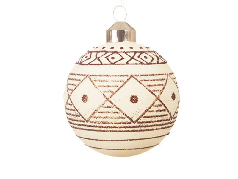 Achat Boule de Noël verre blanc mat motifs paillettes - Cuivre