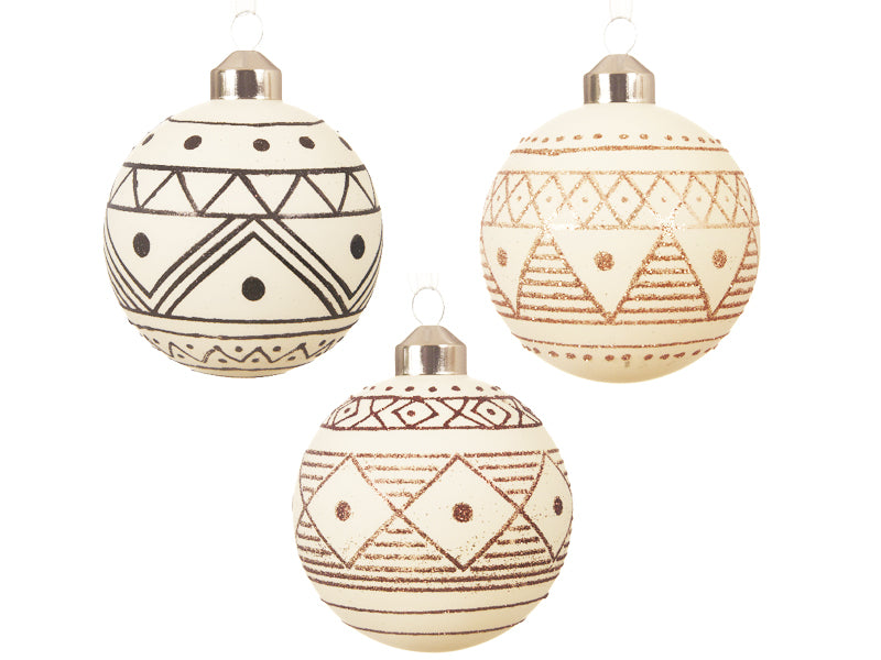 Achat Boule de Noël verre blanc mat motifs paillettes - Cuivre