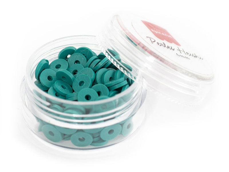 Achat Boite de perles rondelles heishi 6 mm - Bleu canard