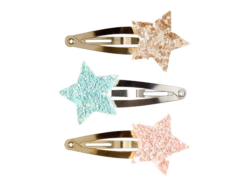 Achat Lot de 3 barrettes Angelie - Étoiles à paillettes - Bronze, rose et bleu