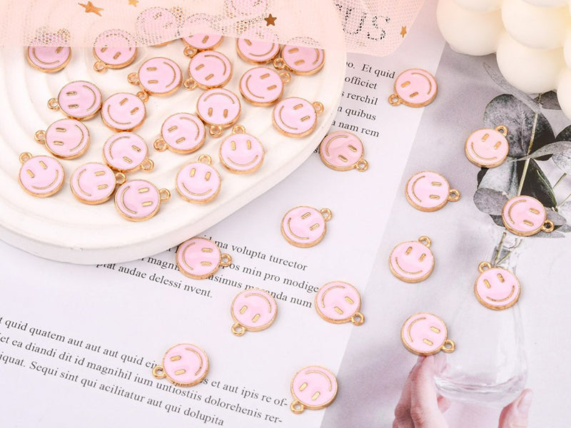 achat Breloque émaillée sourire - Rose pâle