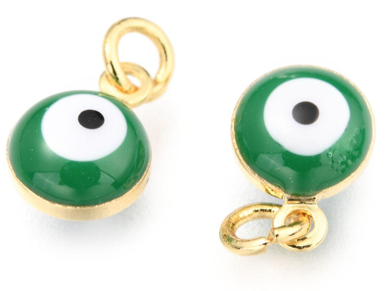 Achat Breloque émaillée et dorée à l'or fin - œil vert - 9,5 x 6,5 mm