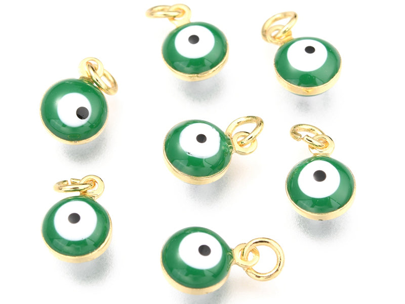 achat Breloque émaillée et dorée à l'or fin - œil vert - 9,5 x 6,5 mm
