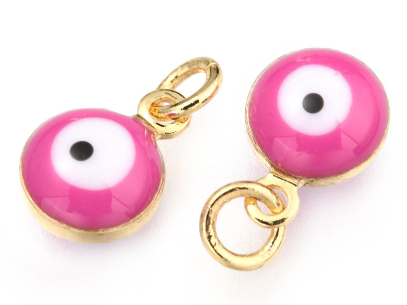 Achat Breloque émaillée et dorée à l'or fin - œil rose -  9,5 x 6,5 mm