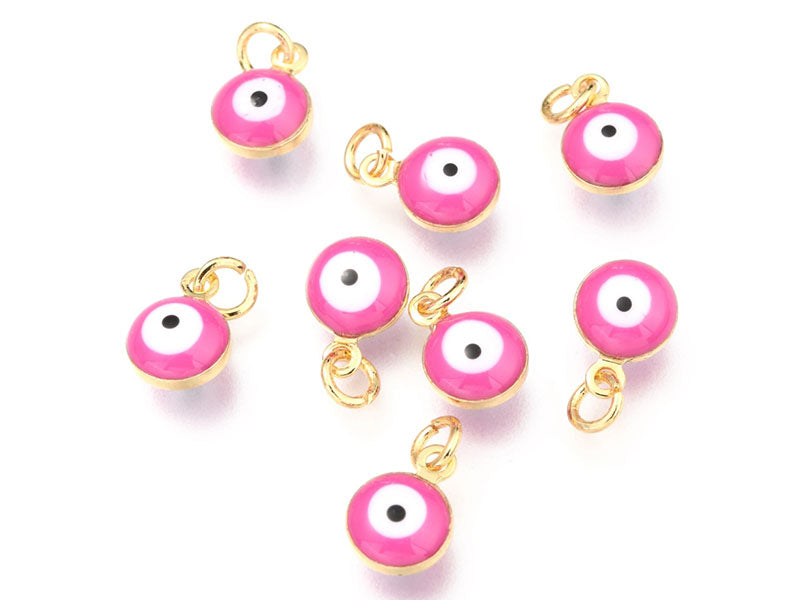 achat Breloque émaillée et dorée à l'or fin - œil rose -  9,5 x 6,5 mm