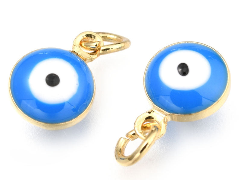 Achat Breloque émaillée et dorée à l'or fin - œil bleu -  9,5 x 6,5 mm