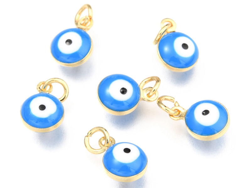 achat Breloque émaillée et dorée à l'or fin - œil bleu -  9,5 x 6,5 mm
