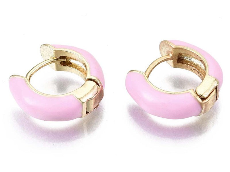 achat Paire de boucle d'oreille huggie - Émaillé et doré à l'or fin - Rose pâle