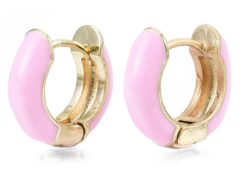 Achat Paire de boucle d'oreille huggie - Émaillé et doré à l'or fin - Rose pâle