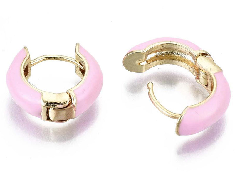 achat Paire de boucle d'oreille huggie - Émaillé et doré à l'or fin - Rose pâle