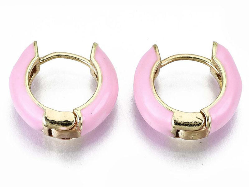 achat Paire de boucle d'oreille huggie - Émaillé et doré à l'or fin - Rose pâle