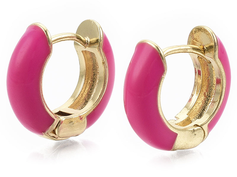 Achat Paire de boucles d'oreilles huggie - Émaillé et doré à l'or fin - Rose vif