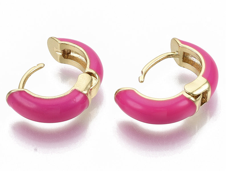 achat Paire de boucles d'oreilles huggie - Émaillé et doré à l'or fin - Rose vif