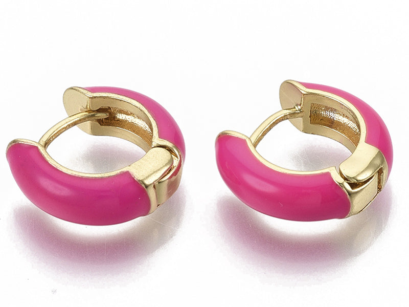 achat Paire de boucles d'oreilles huggie - Émaillé et doré à l'or fin - Rose vif