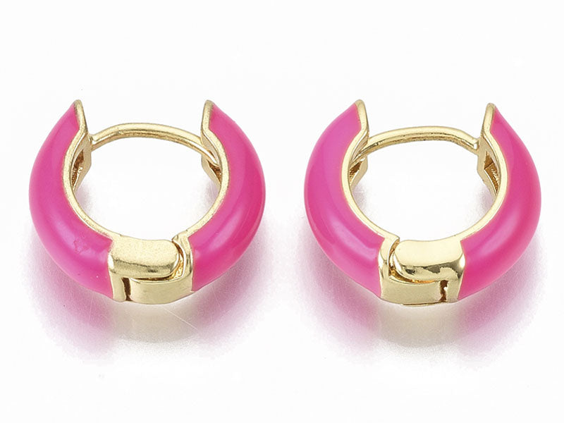 achat Paire de boucles d'oreilles huggie - Émaillé et doré à l'or fin - Rose vif