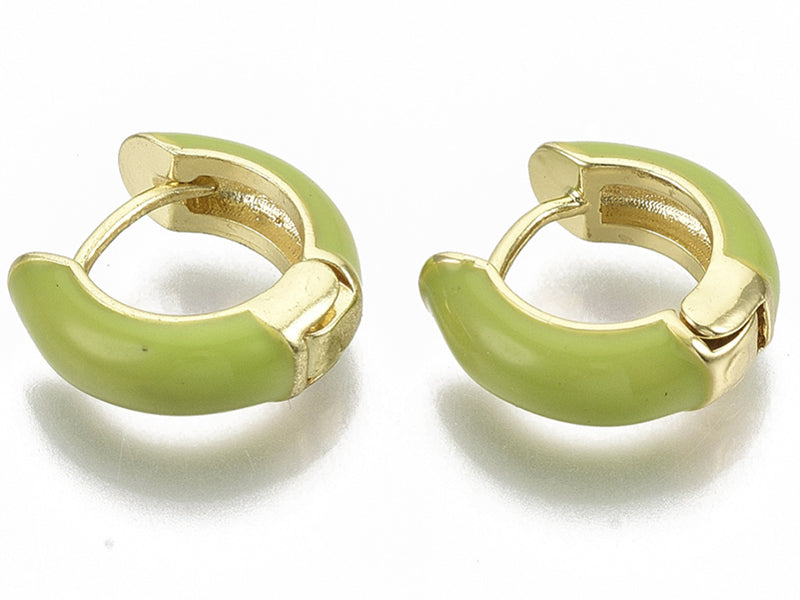 achat Paire de boucles d'oreilles huggie - Émaillé et doré à l'or fin - Vert