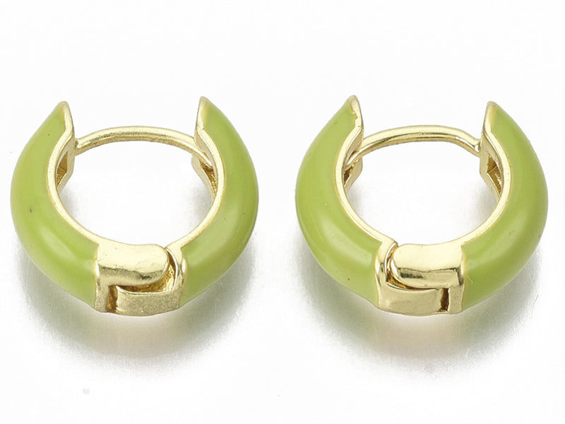 achat Paire de boucles d'oreilles huggie - Émaillé et doré à l'or fin - Vert