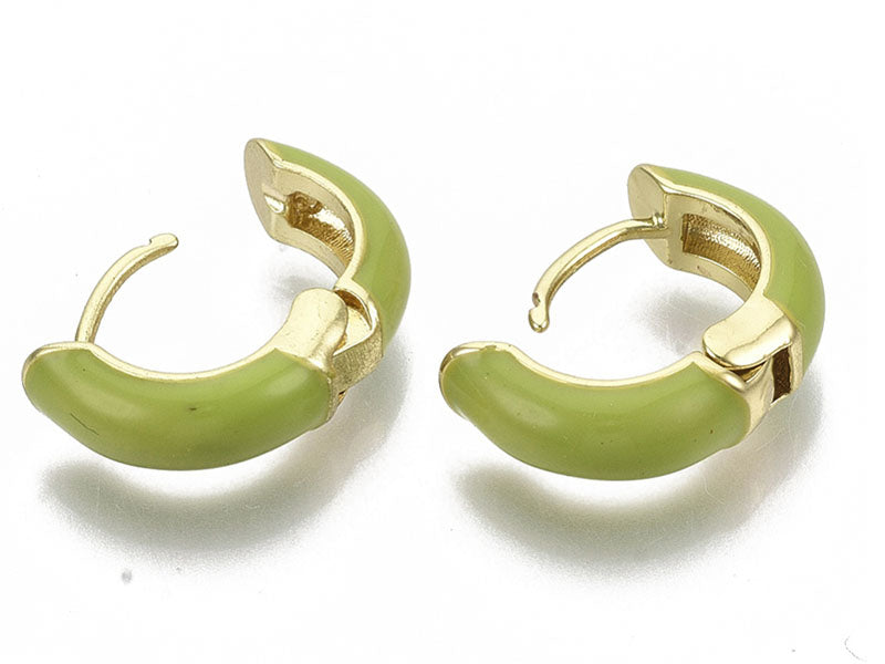 achat Paire de boucles d'oreilles huggie - Émaillé et doré à l'or fin - Vert