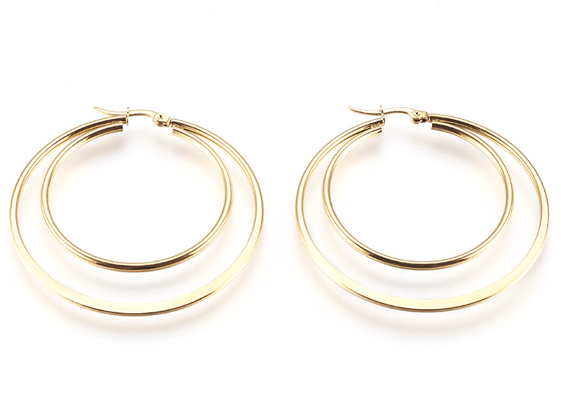 Achat Paire de boucles d'oreilles créoles - Acier inoxydable doré - 54 mm