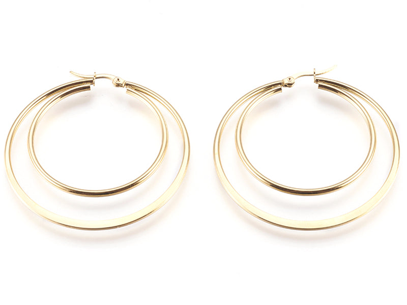 achat Paire de boucles d'oreilles créoles - Acier inoxydable doré - 54 mm