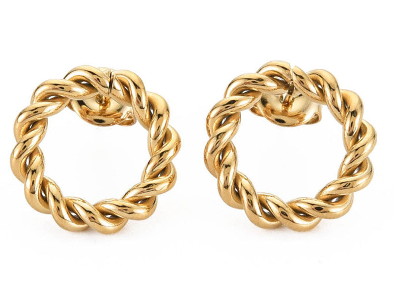 Achat Paire de boucles d'oreilles puces - Rond torsadé - Doré à l'or fin 14k - 16 mm