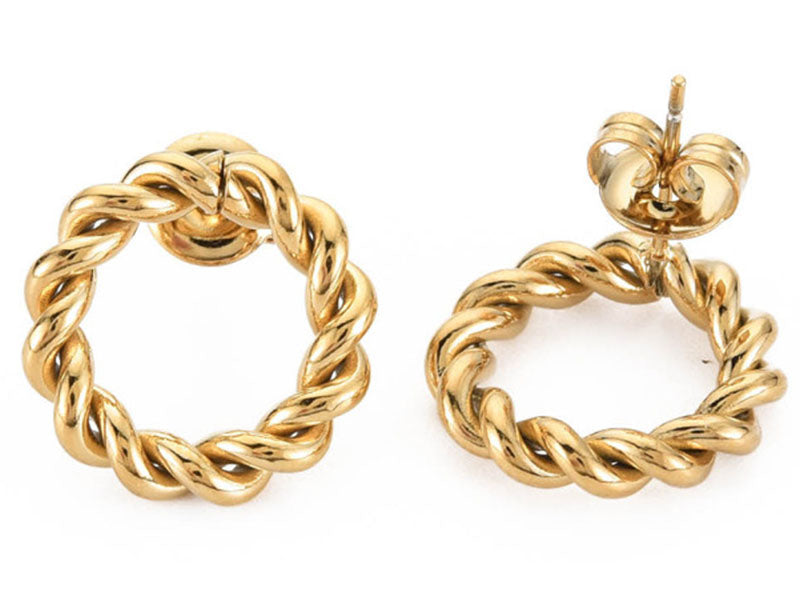 Achat Paire de boucles d'oreilles puces - Rond torsadé - Doré à l'or fin 14k - 16 mm