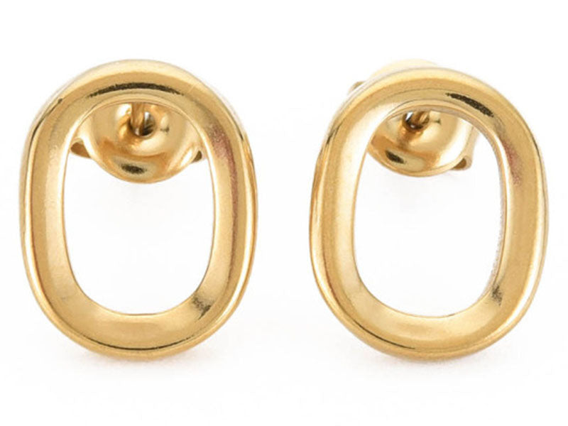 Achat Paire de boucles d'oreilles puces - Ovale - Doré à l'or fin 14k - 15 x 12 mm