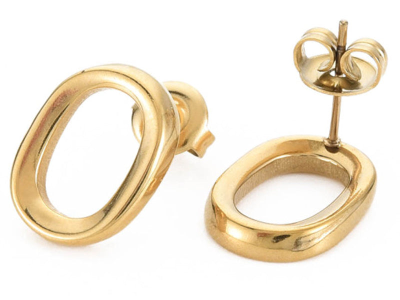 achat Paire de boucles d'oreilles puces - Ovale - Doré à l'or fin 14k - 15 x 12 mm