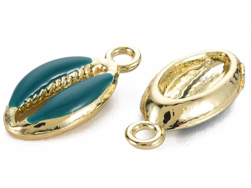 achat Breloque émaillée et dorée - Coquillage cauri bleu pétrole - 17 x 8,5 mm