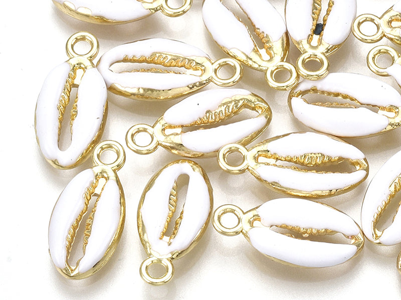 achat Breloque émaillée et dorée - Coquillage cauri blanc - 17 x 8,5 mm