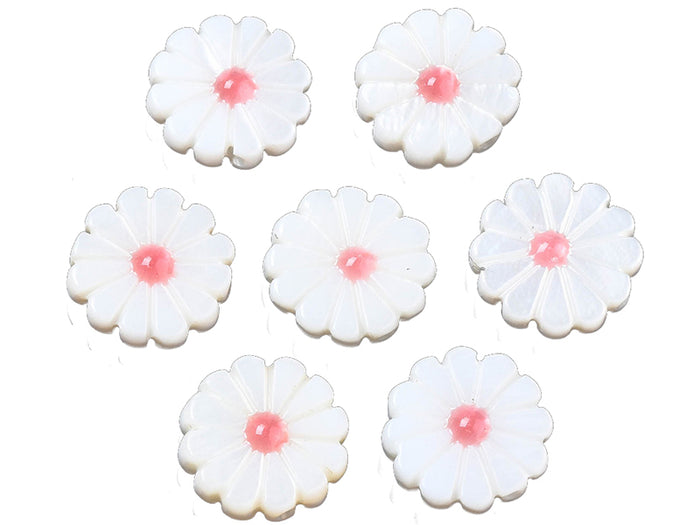 Achat Perle pâquerette à cœur émaillé corail - 12 mm
