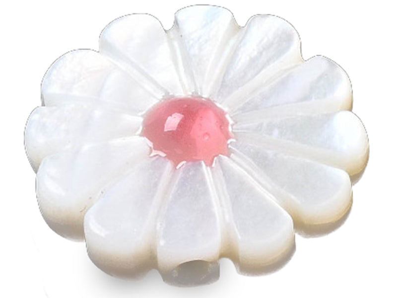 Achat Perle pâquerette à cœur émaillé corail - 12 mm