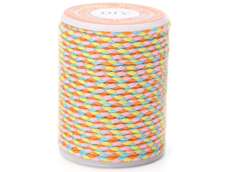Achat Bobine de 4 m de cordon en coton tressé - Bleu, rose, orange et jaune