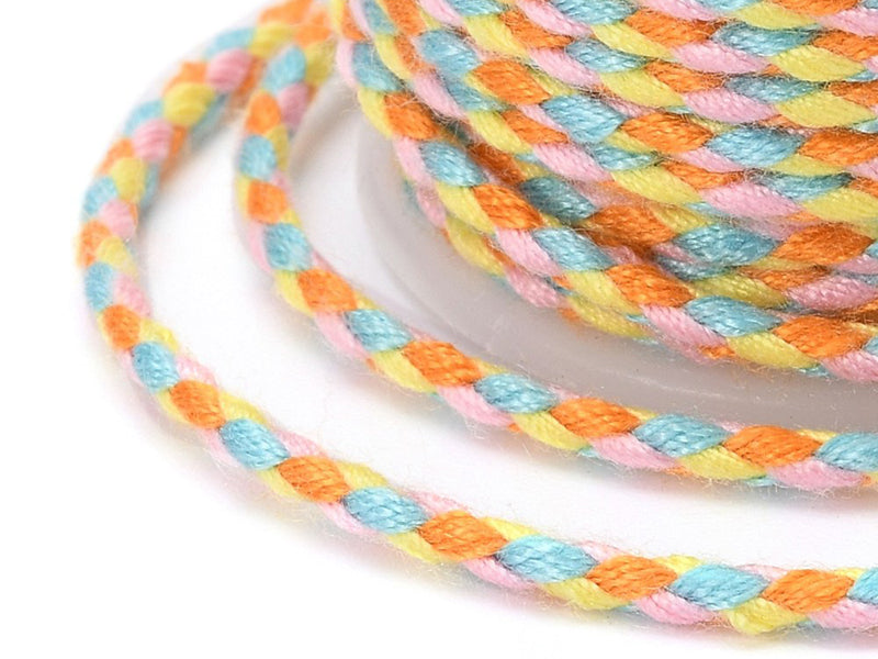 achat Bobine de 4 m de cordon en coton tressé - Bleu, rose, orange et jaune