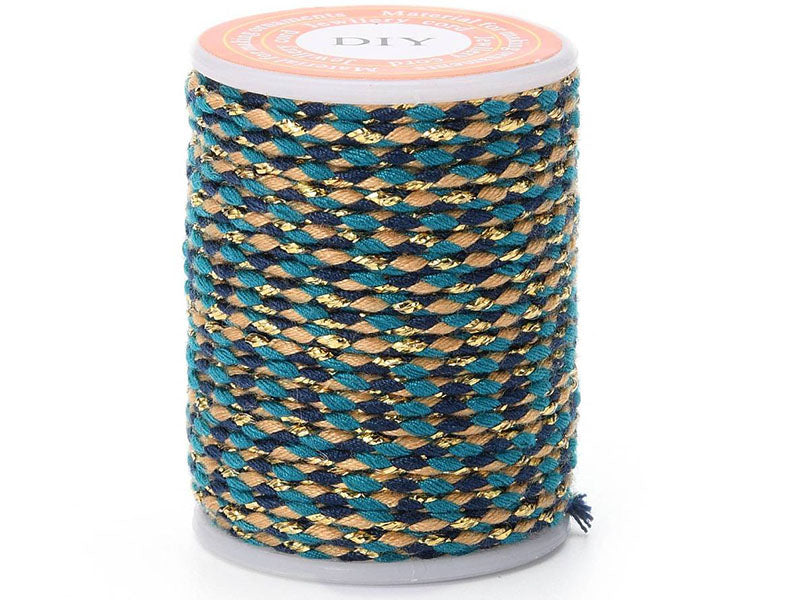 Achat Bobine de 4 m de cordon en coton tressé - Noir, bleu, beige et doré