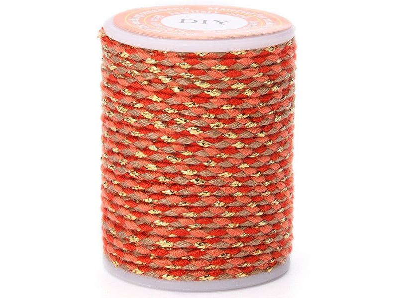 Achat Bobine de 4 m de cordon en coton tressé - Rouge, corail, marron et doré