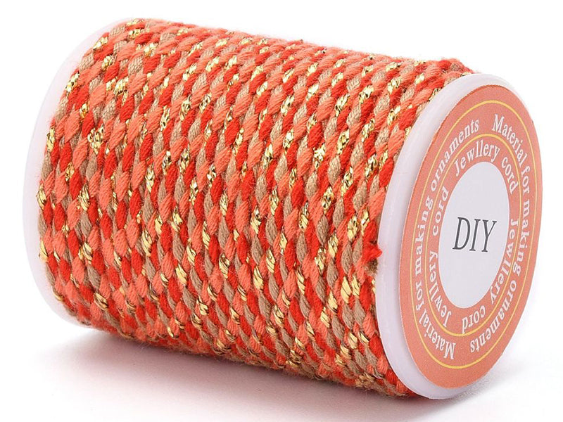 achat Bobine de 4 m de cordon en coton tressé - Rouge, corail, marron et doré