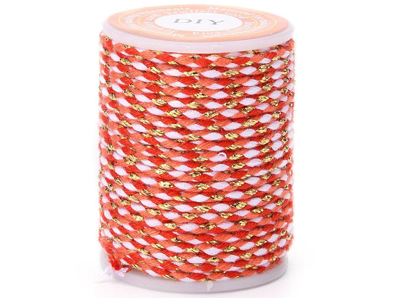 Achat Bobine de 4 m de cordon en coton tressé - Rouge, rose, blanc et doré