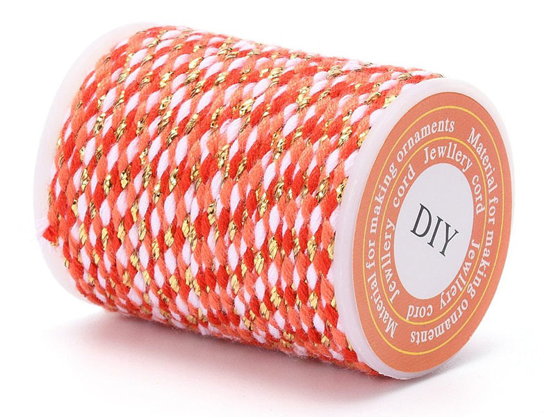 achat Bobine de 4 m de cordon en coton tressé - Rouge, rose, blanc et doré