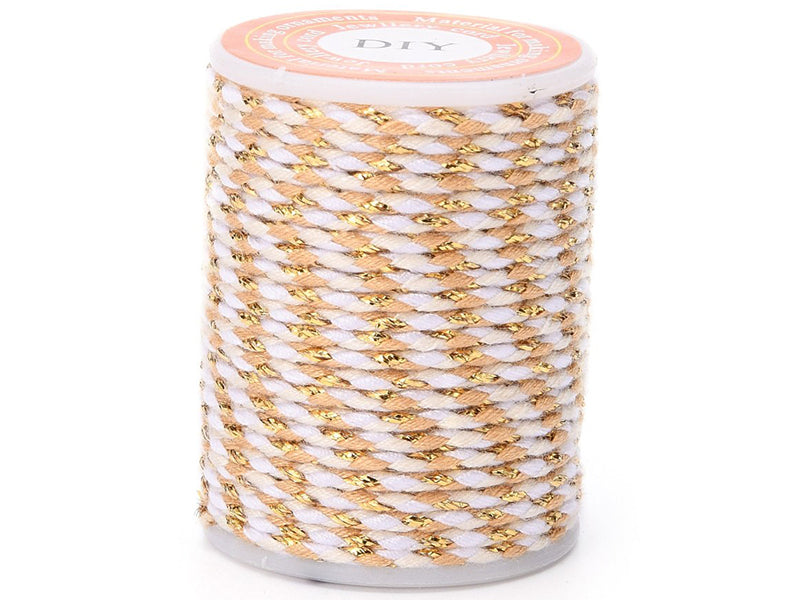 Achat Bobine de 4 m de cordon en coton tressé - Blanc, beige, rose et doré
