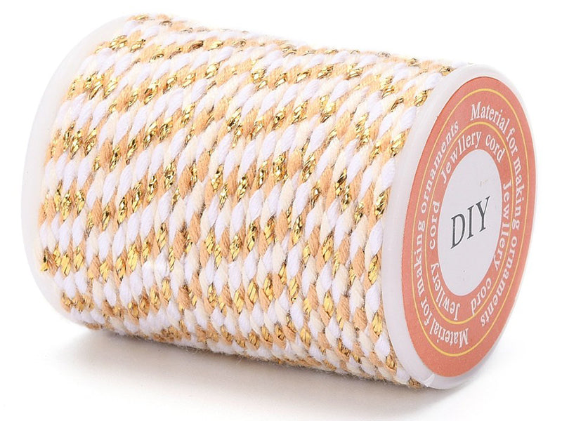 Achat Bobine de 4 m de cordon en coton tressé - Blanc, beige, rose et doré