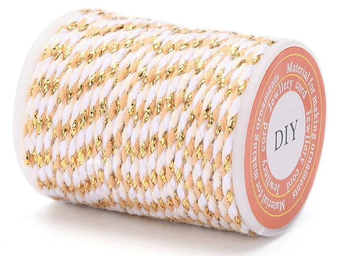 Achat Bobine de 4 m de cordon en coton tressé - Blanc, beige, rose et doré